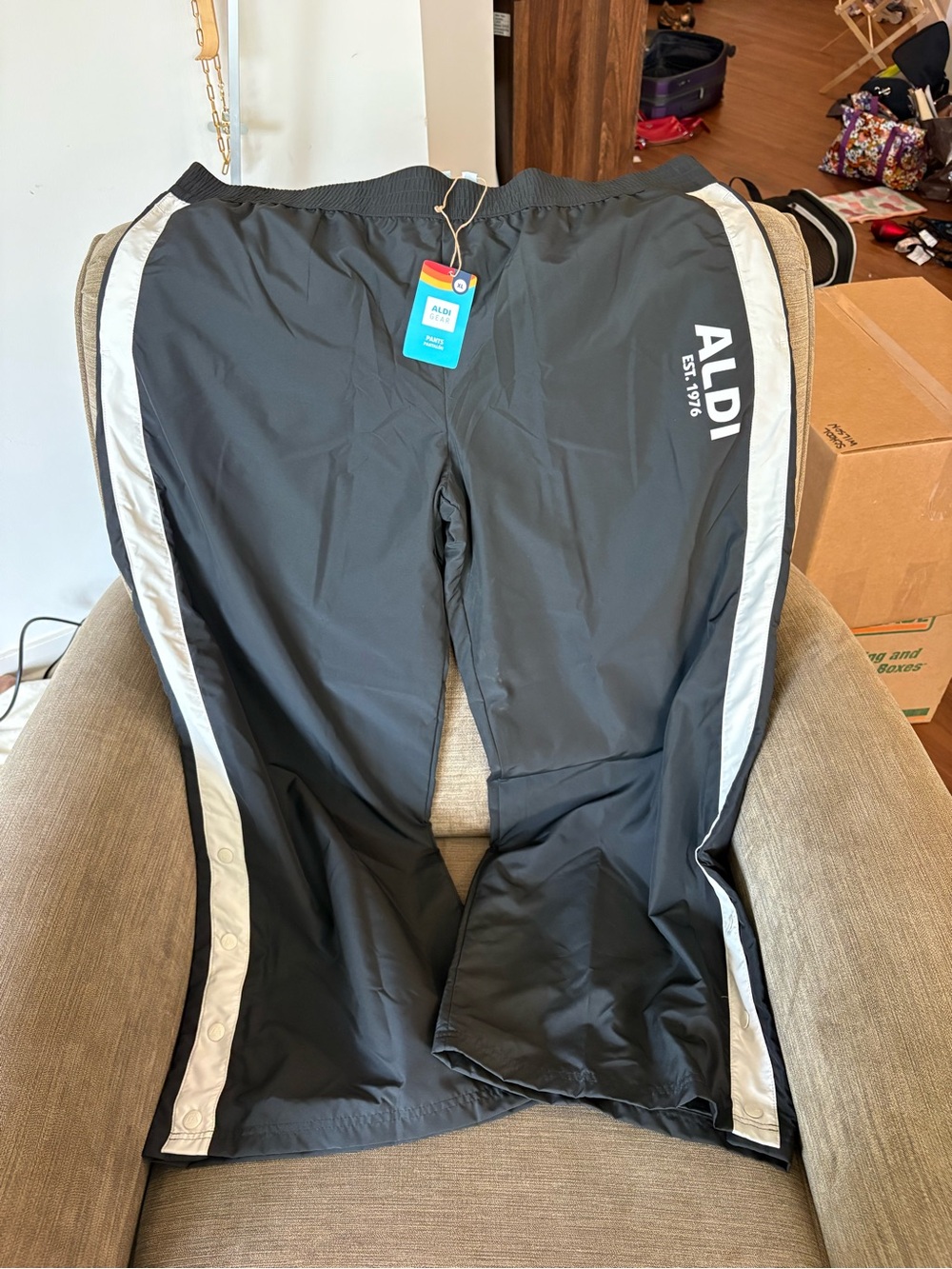 ALDI Men's Black Track Joggers with White Contrast Stripes